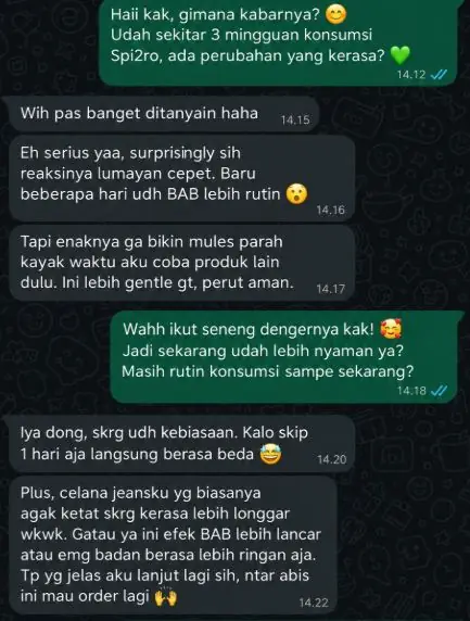 Screenshot chat testimoni pelanggan SPI2RO